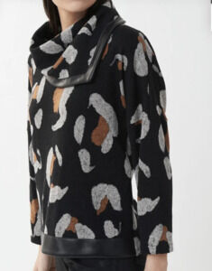 Joseph Ribkoff Animal Print Sweater with Faux Leather Trim